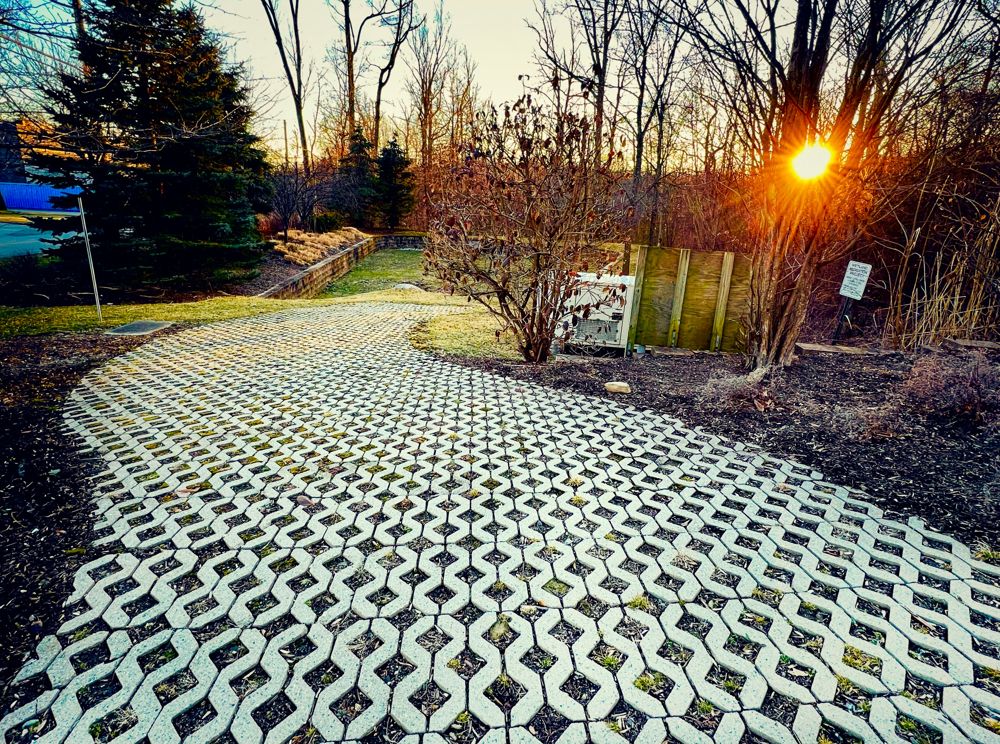 Permeable paver driveway at sunset